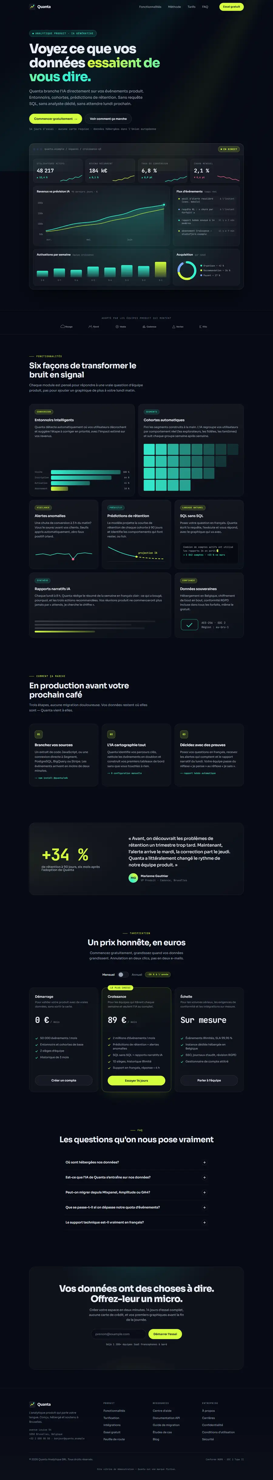 Top of the Quanta demo, AI-powered product analytics